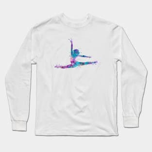 Girl Gymnastics Twine Watercolor Silhouette Long Sleeve T-Shirt